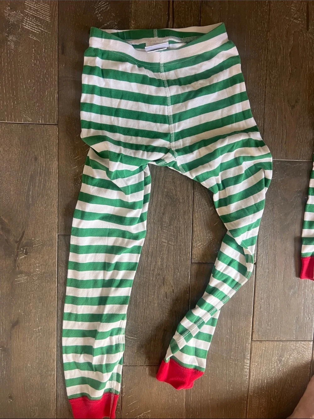 Hanna Andersson Green & White Striped Pajama Set with Red Trim